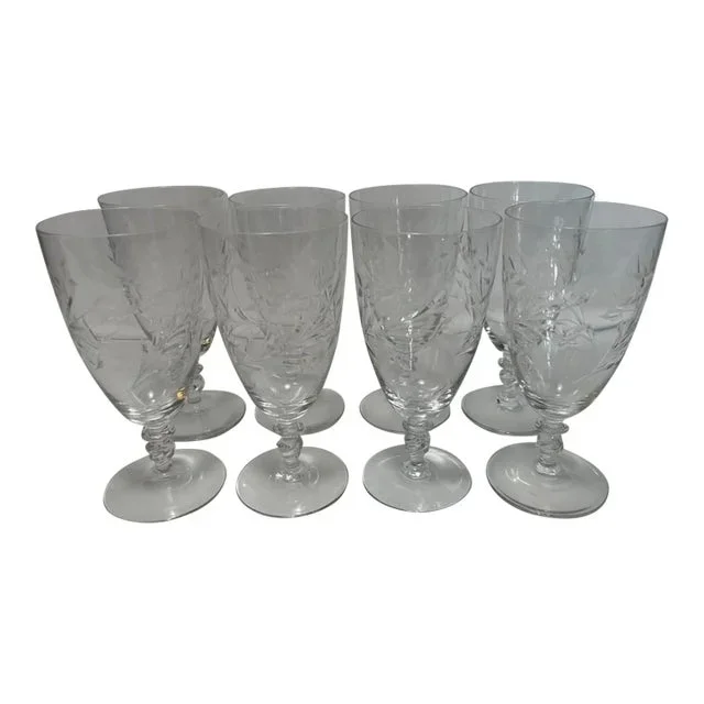 Vintage Etched Crystal Water Goblets- Set of 8