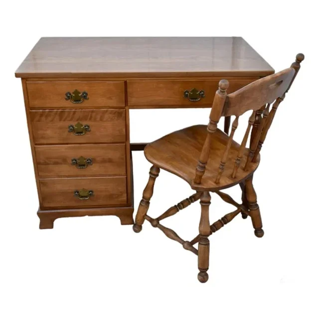 Vintage Ethan Allen Maple Americana Style Desk and Chair