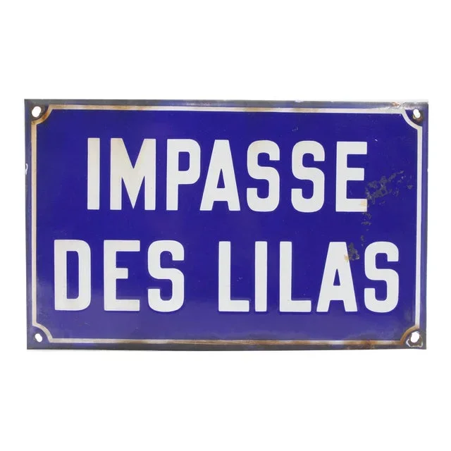 Vintage European French Steel Dead End of the Lilacs Sign