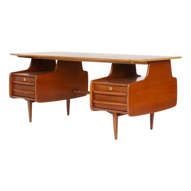 Vintage Executive Desk in Mahogany by Jacques Hauville, 1950s