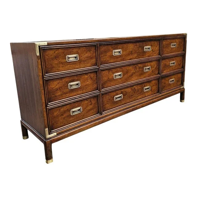 Vintage Henredon 9-Drawer Campaign Style Dresser