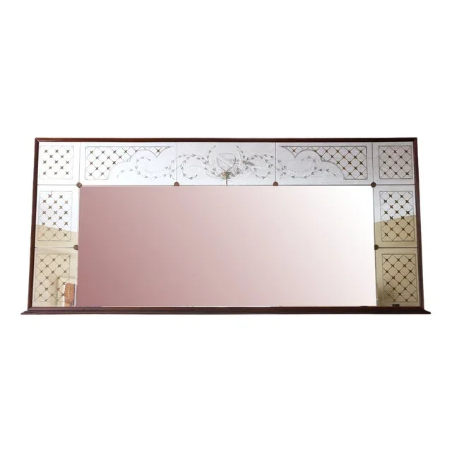 Vintage Italian Mahogany Chateau Wall Mirror, 1950s