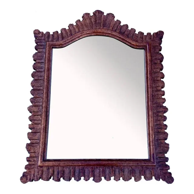Vintage Large Designer Faux Tortoise Shell Carved Wood Wall Mirror