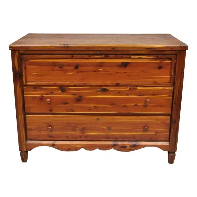 Vintage Lewis & Conger Pine Wood Cedar Lined Blanket Chest of Drawers Dresser