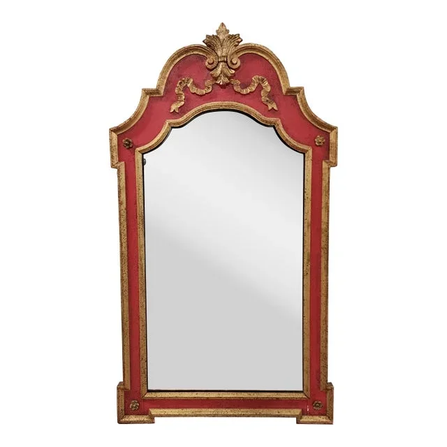 Vintage Louis XVI Style Giltwood With Rasberry Red Painted Frame