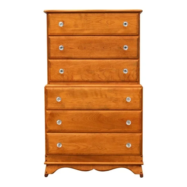 Vintage Mid-Century Solid Maple 6 Drawer Tall Dresser Dovetail and Dowel Joint Construction