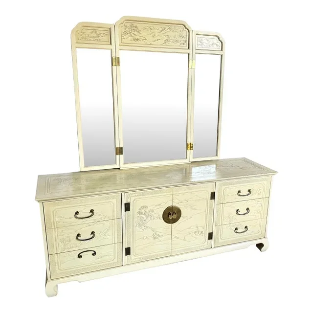 Vintage Ming Style Connoisseur Dresses With Folding Mirror by Drexel Heritage