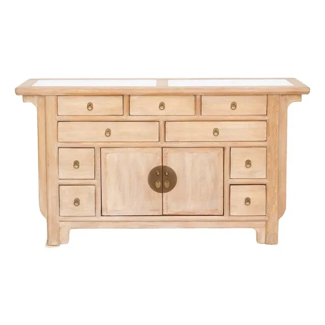 Vintage Ming Style Marble Top Sideboard