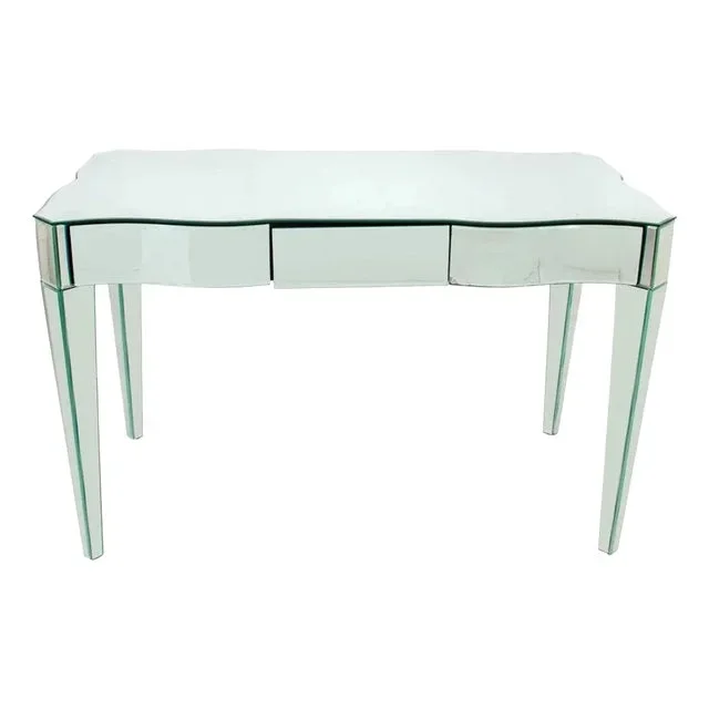 Vintage Mirrored Vanity Table or Desk With Scalloped Edge