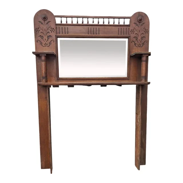 Vintage Oak Fireplace Surround With Mirror