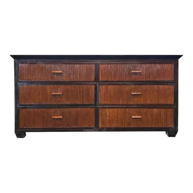 Vintage Oriental Bamboo Accent 6 Drawers Credenza Sideboard Dresser Cabinet