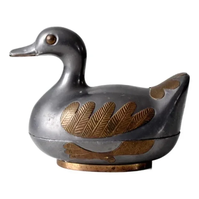 Vintage Pewter and Brass Duck Trinket Box