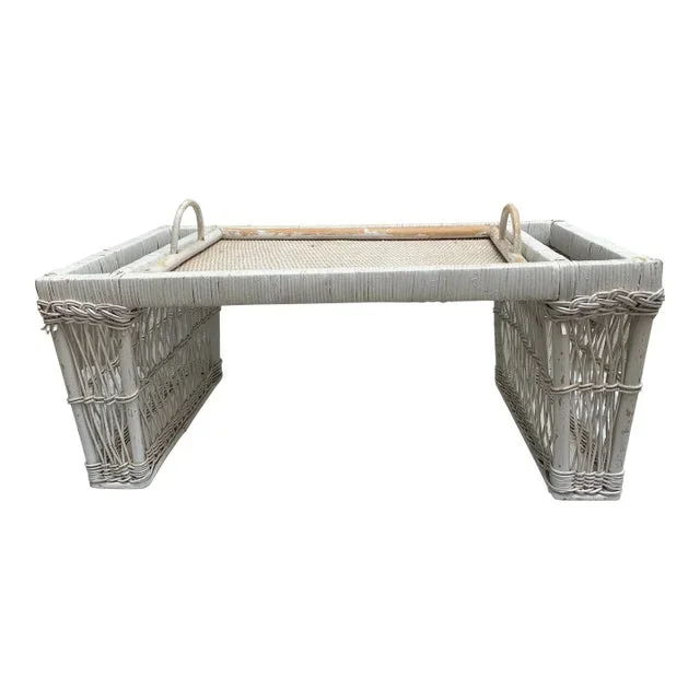 Vintage Rustic Chippy Wicker Wood Bed Tray