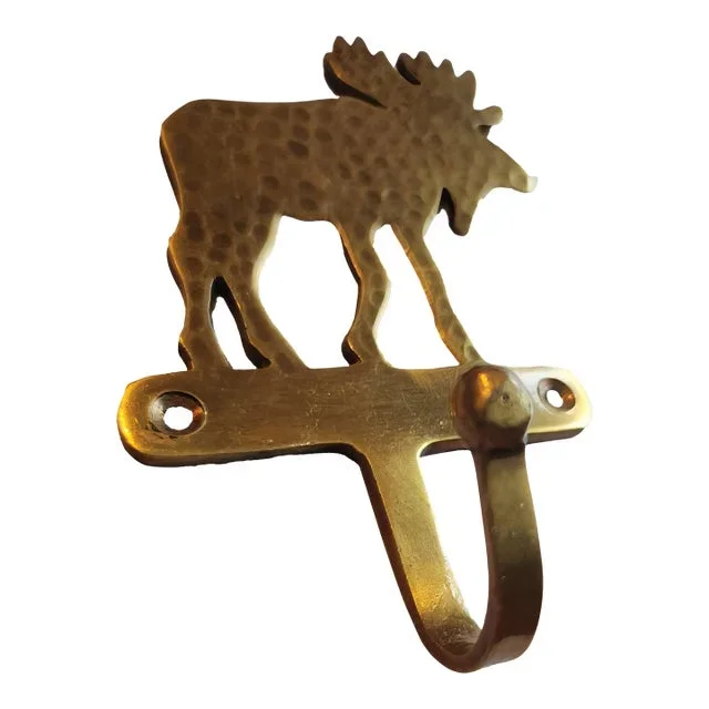 Vintage Rustic Hammered Brass Moose Wall Hook
