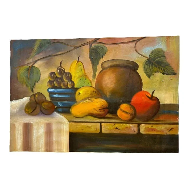 Vintage Signed Still Life Oil on Canvas Painting