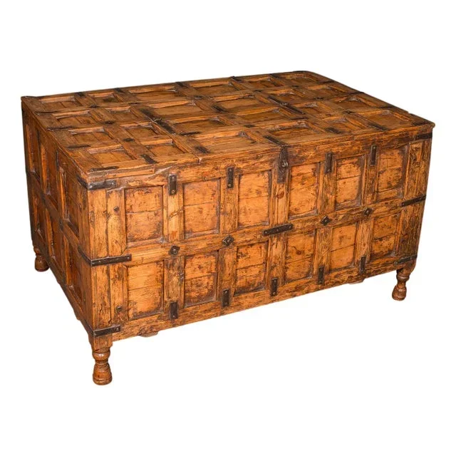 Vintage Storage Chest, Indian Pine Pithara Trunk, Colonial Revival, Coffee Table