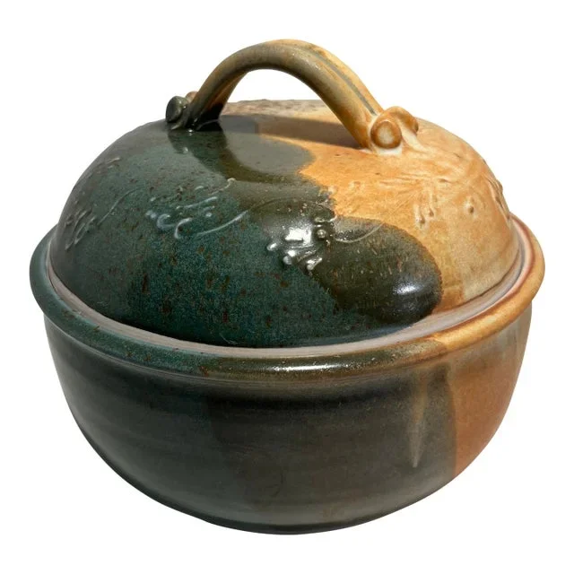 Vintage Studio Pottery Casserole Dish With Lid Signed