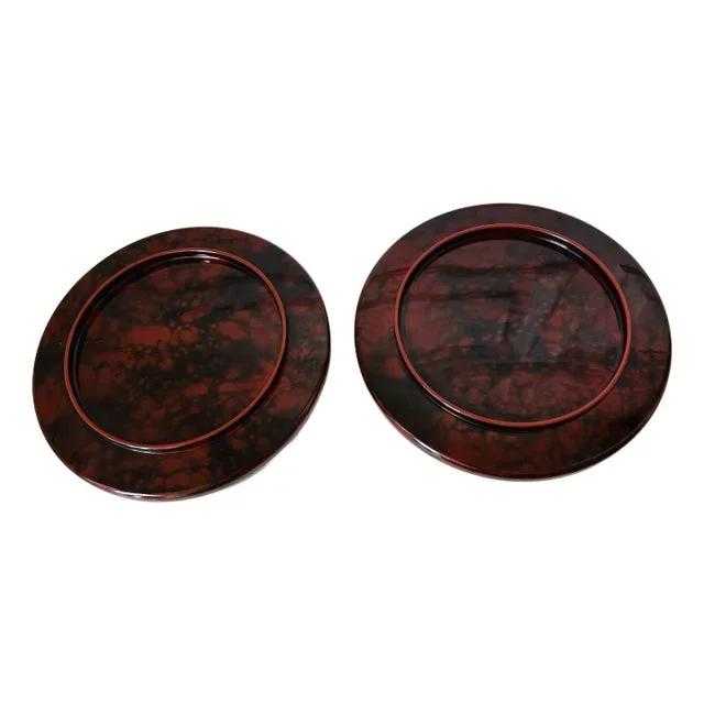Vintage Tortoise Lacquer Chinoiserie Stacking Round Boxes, Made in Japan – A Pair