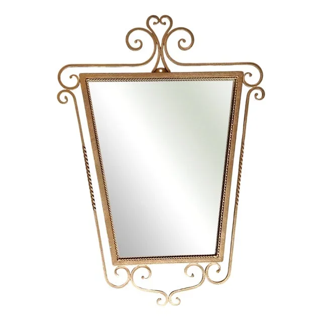 Vintage Wall Mirror with Gold-Painted Wrought Iron Frame, 1960s