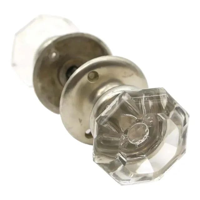 Vintage White Glass Octagon Passage Door Knob Set
