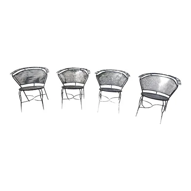 Vintage Woodard Style Wrought Iron Patio Chairs – Set of 4
