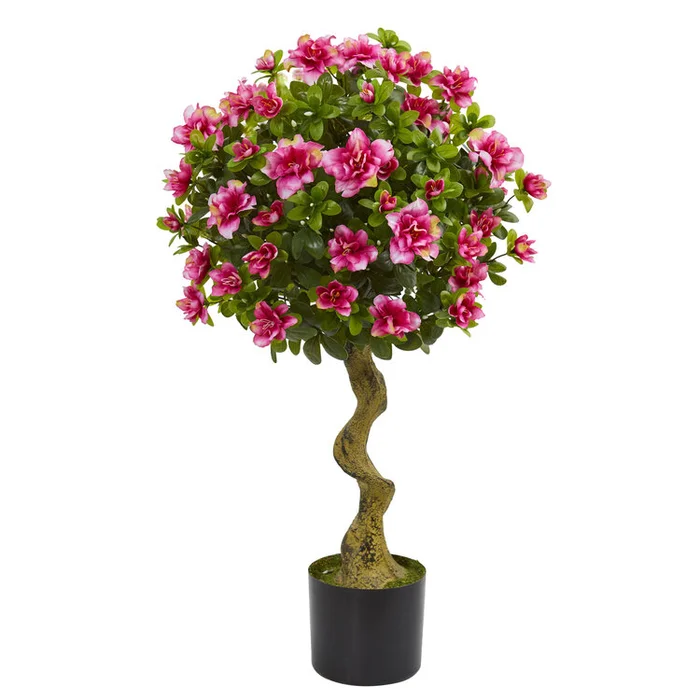 Vivid Pink Azalea Artificial Topiary Tree, 3ft H x 19 W x 36 D – Nearly Natural