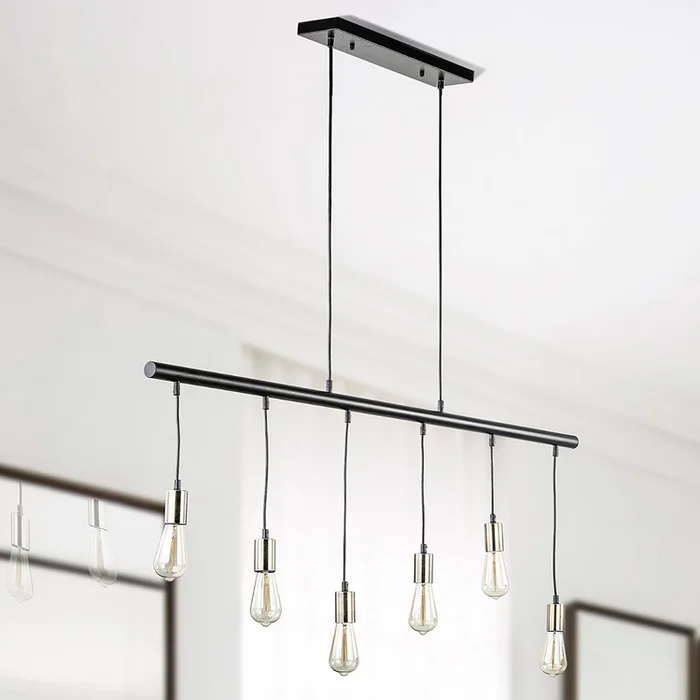 Warehouse of Tiffany Carbon Lt Crow Matte Black 6-light Pendant (Edison Bulb Included)