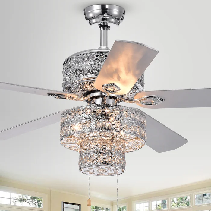 Warehouse of Tiffany Empire Trois 52-inch Silver Chandelier Ceiling Fan with 2 Blade Colors