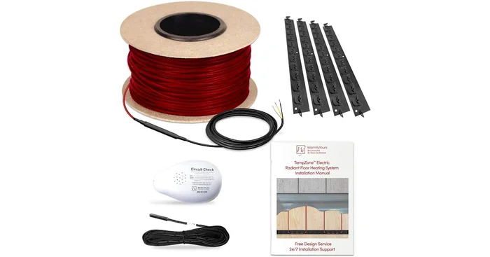 WarmlyYours TempZone 240V Floor Heating Cable Kit with Gripstrips, Floor Sensor, and Circuit Check – Sold by Kit (21 SF/Kit)