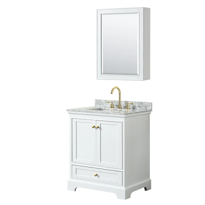 White Bathroom Vanity & White Marble Countertop Set