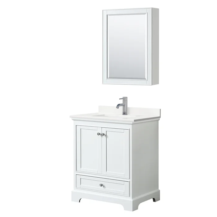 White Bathroom Vanity with White Quartz Countertop and Square Sink