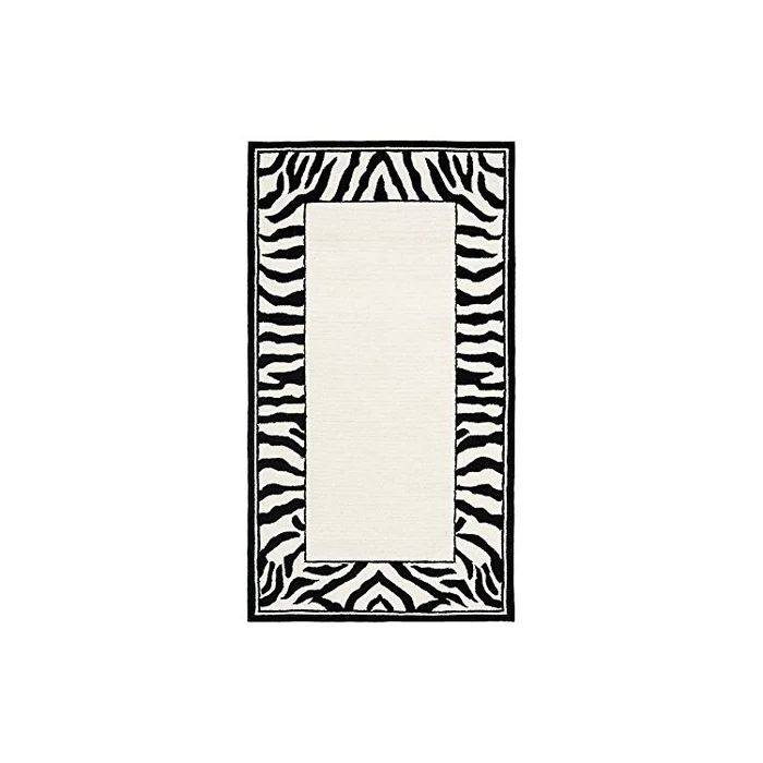 White/Black Country Floral Wool Pile Rug 9×6