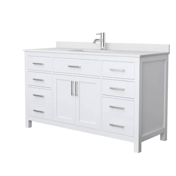 White Cultured Marble Bathroom Vanity & Undermount Sink 60 Single