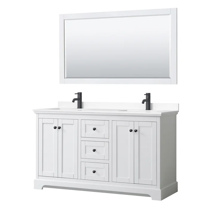 White Double Vanity with Cultured Marble & Matte Black Trim