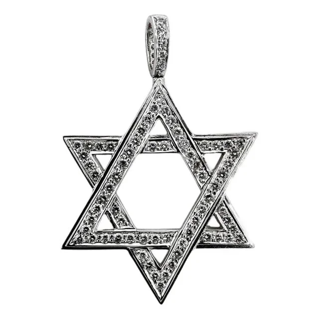 White Gold and Diamond Star of David Pendant With Diamond Bale