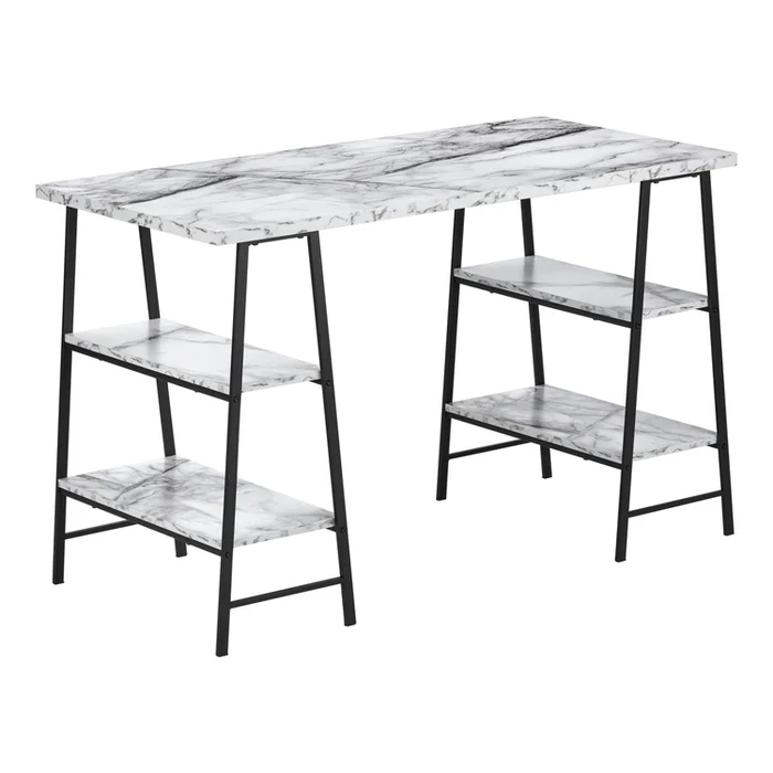 White Modern Computer Desk Work Storage Shelves Metal Laminate