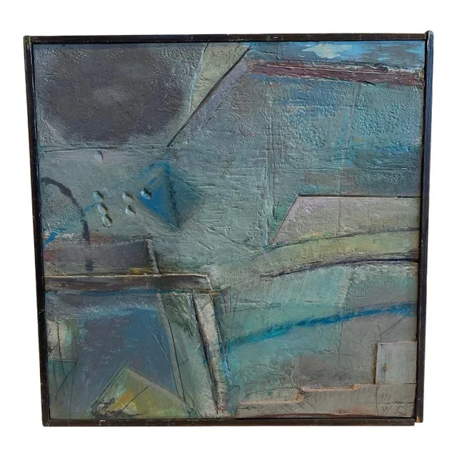 William Conger American Abstraction Vintage Abstract Blue Painting by Conger