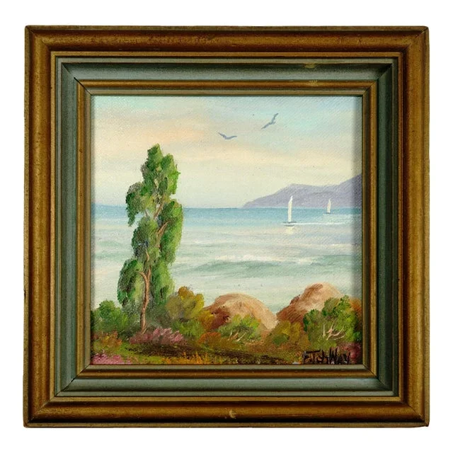 William Fitch Wray Miniature Oil Painting California Coastal Landscape