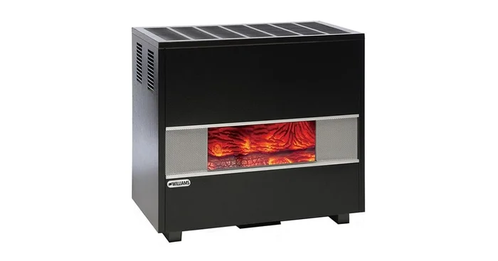 Williams 50k BTU – Fireplace-Look Gas Room Heater – 68% AFUE – With Blower
