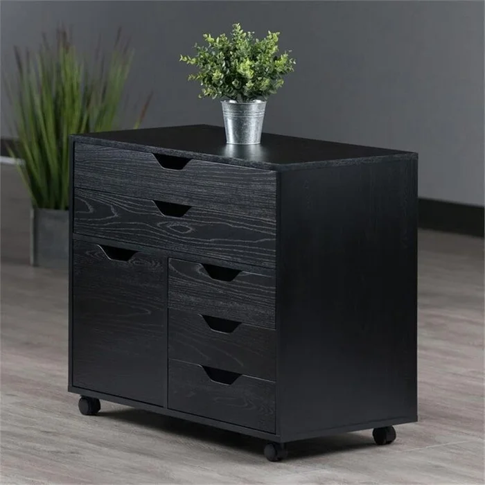 Winsome Halifax 3-Section Multi-Storage Mobile Cabinet with 5 Drawers and Side Compartment, Black