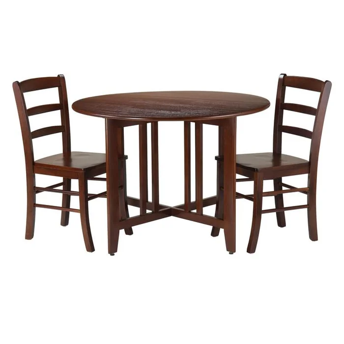 Winsome Wood Alamo 3-Pc Round Drop Leaf Table with 2 Ladder Back Chairs