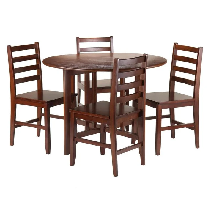 Winsome Wood Alamo 5-Pc Round Drop Leaf Table with 4 Hamilton Ladder Back