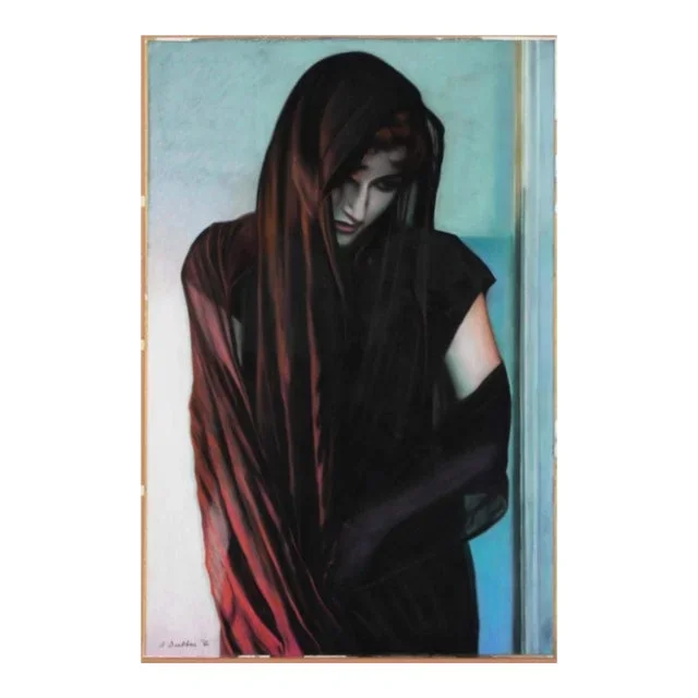 Woman in Veil (Very Large Vintage Pastel Portrait, Ex. Arthur Roger Gallery), Adrian Deckbar