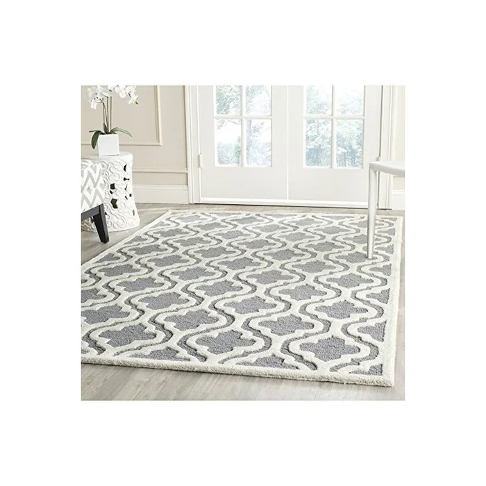 Wool Area Rug 15’L x 11’W Contemporary Silver/Ivory Design – Safavieh