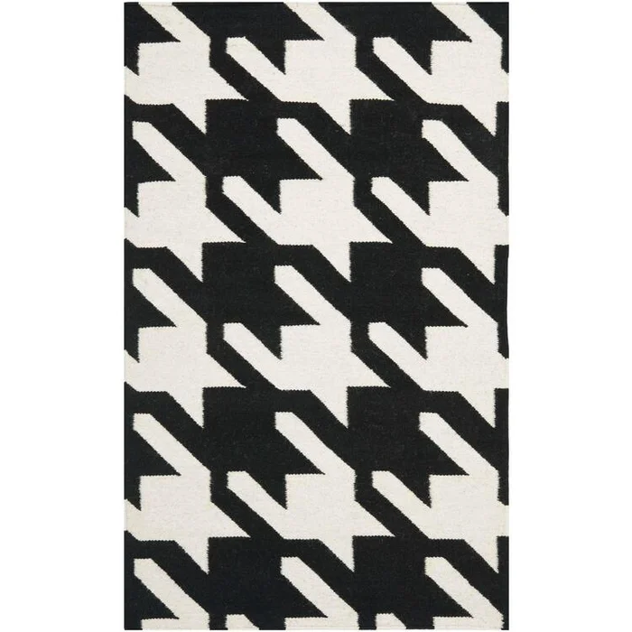 Wool Cotton Flat Weave Small Rectangle Rug Black Ivory 3×5 – Safavieh