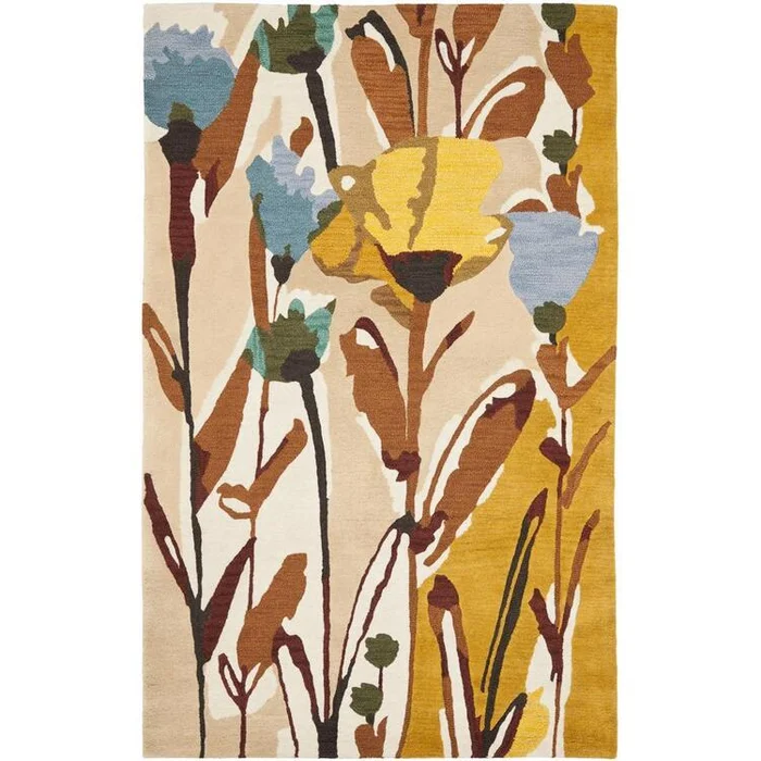 Wool Country Floral Area Rug – Ivory Multi Color – 5×8 Feet – Safavieh