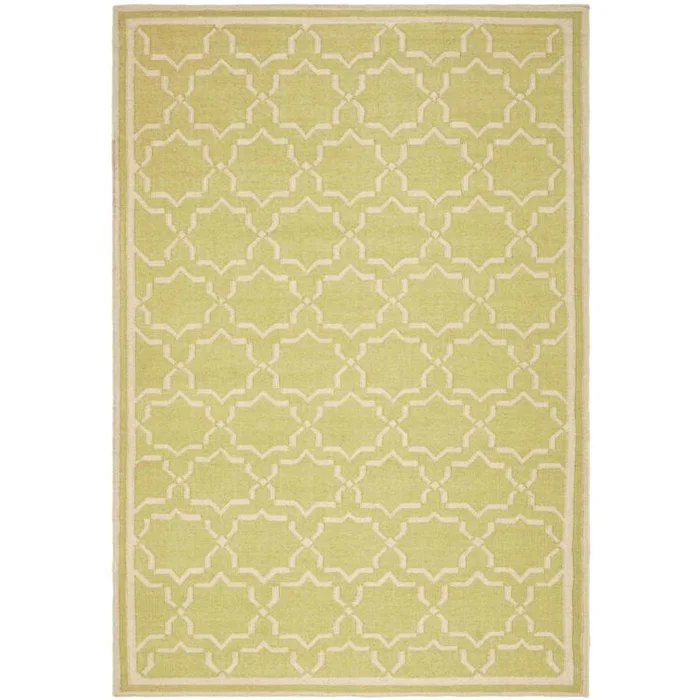 Wool Flat Weave Dhurries Runner Rug Light Green Ivory Medium Rectangle 6x9ft – Safavieh