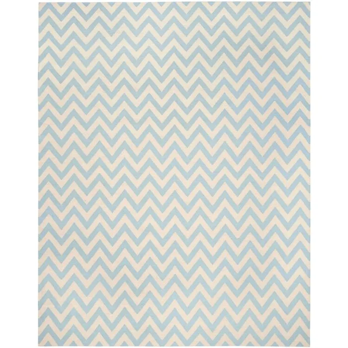 Wool Flat Weave Rug Blue Ivory Color Large Rectangle Size 8×10 – Safavieh