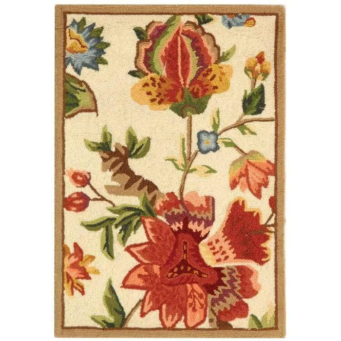 Wool Pile Area Rug 1×2.5ft Ivory Transitional Hand Hooked – Safavieh