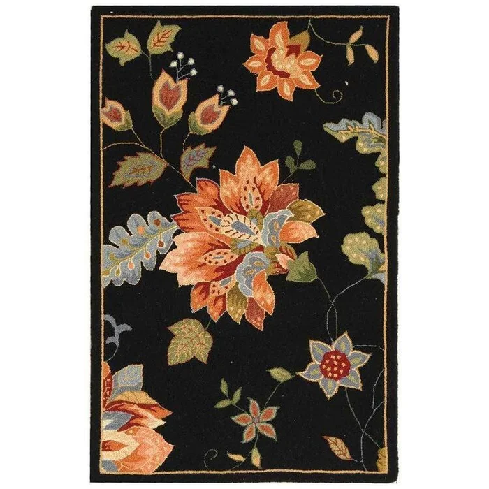 Wool Pile Area Rug Black Runner 2’9×4’9 Hand Hooked Cotton Backing – Safavieh